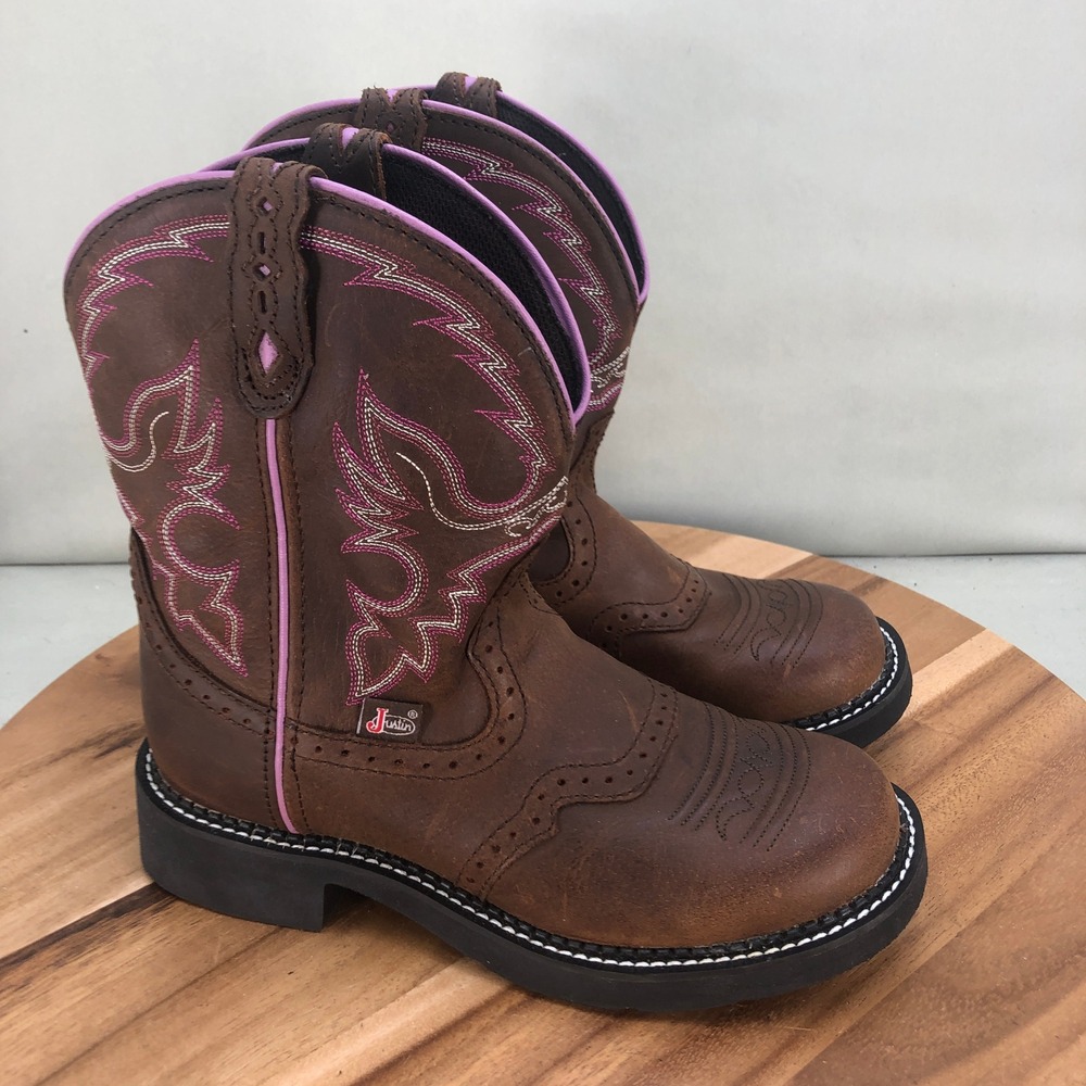 Justin Gypsy Womens Brown Leather Western Cowgirl Boots Size 7 B Pull On Light